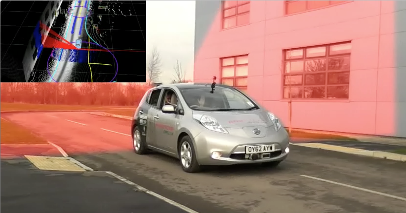 Robotcar driving on road with sensor imaging. 