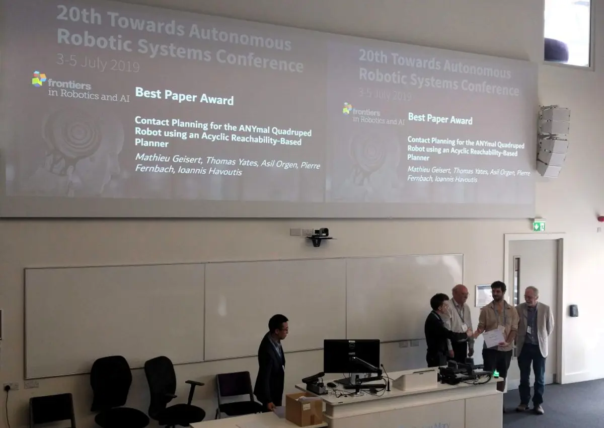 Dr. Mathieu Geisert Awarded Best Paper at TAROS 2019, giving presentation