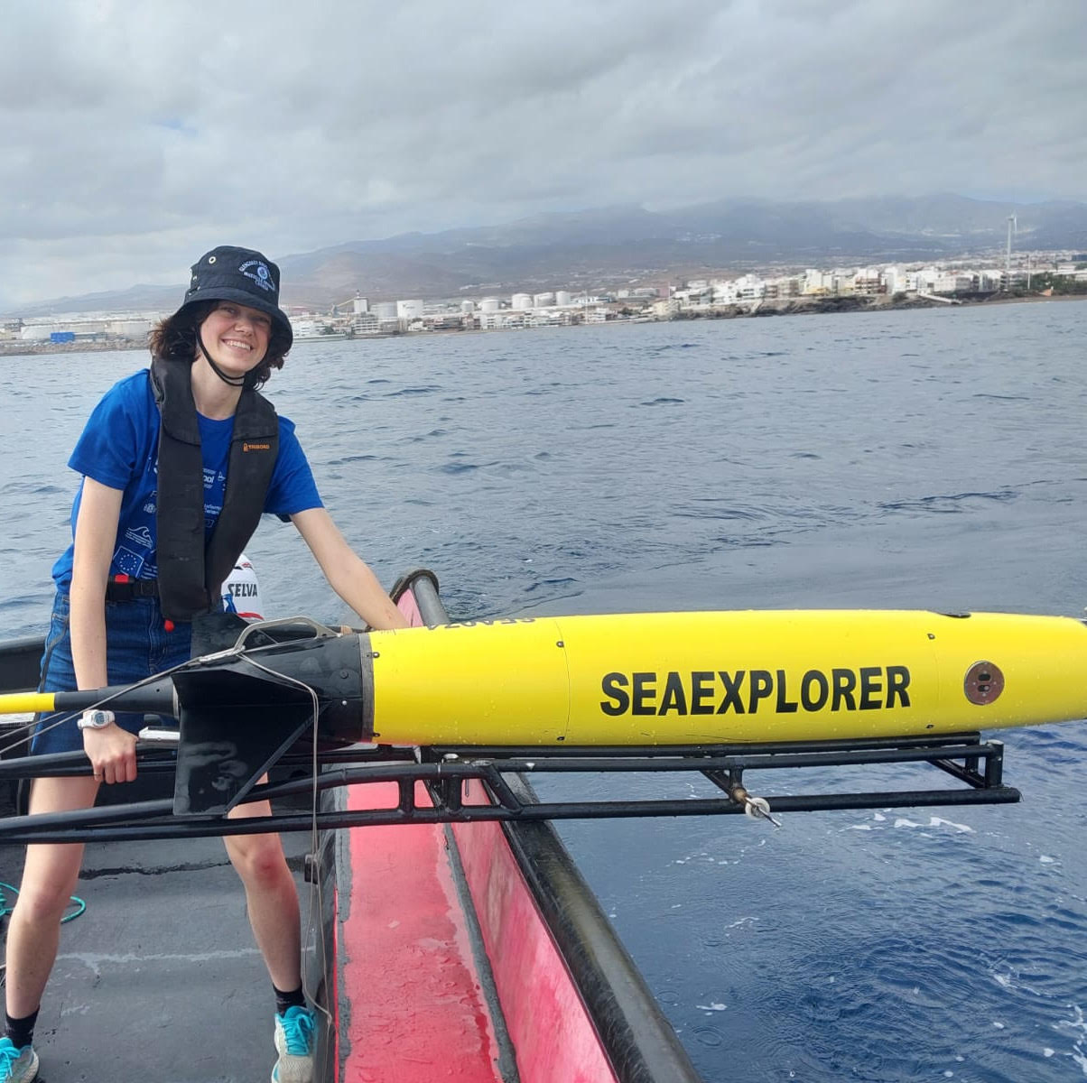 Charlotte Reed, a joint DPhil student, launching an underwater glider Gran Canaria, Spain