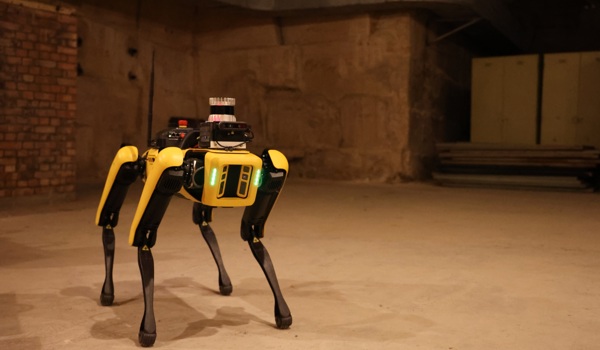 SafeEstMDP, integrated on a Spot robot platform, explores a hazardous subterranean area